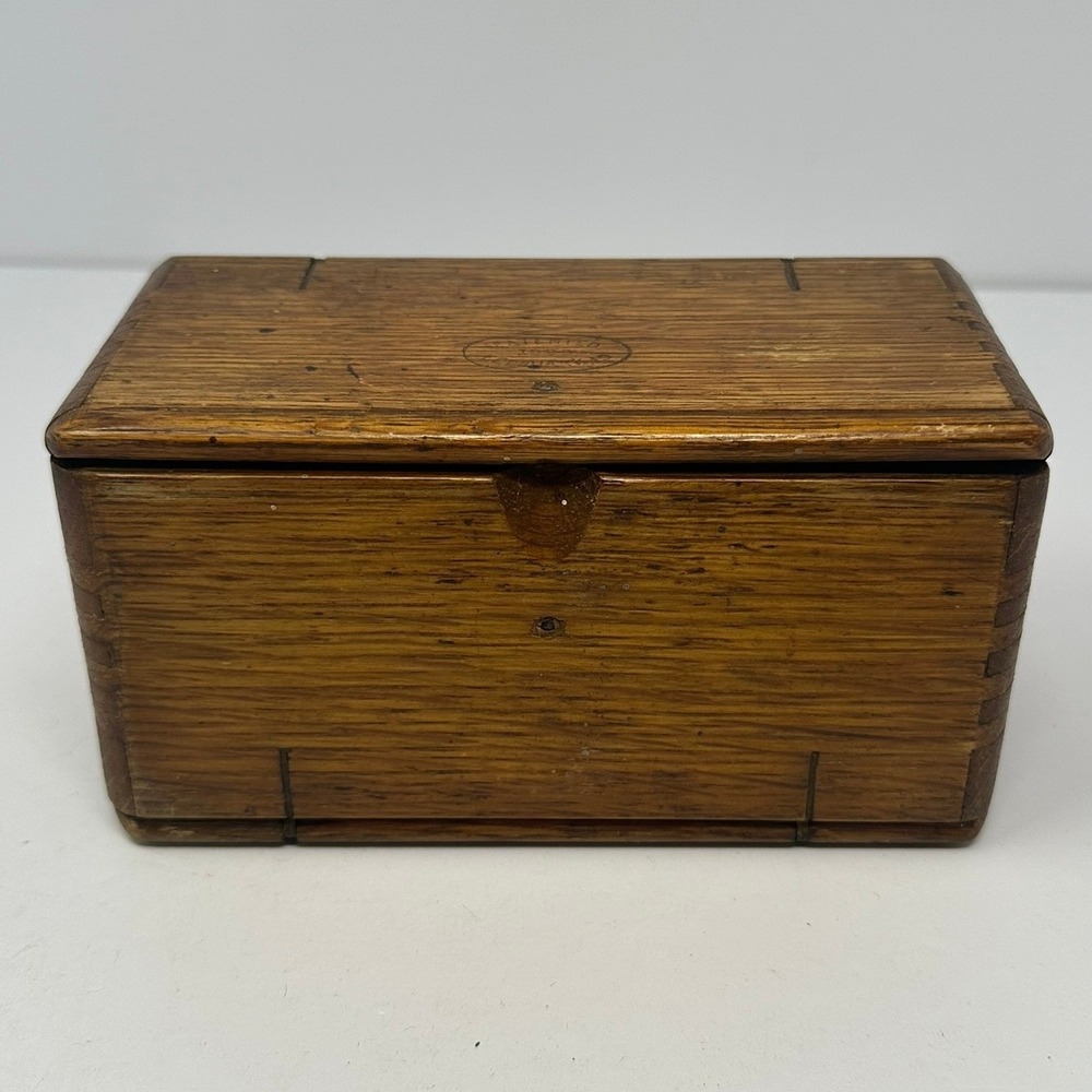 Antique 1889 Patented Wooden Sewing Puzzle Box with Vintage Attachments Set A9